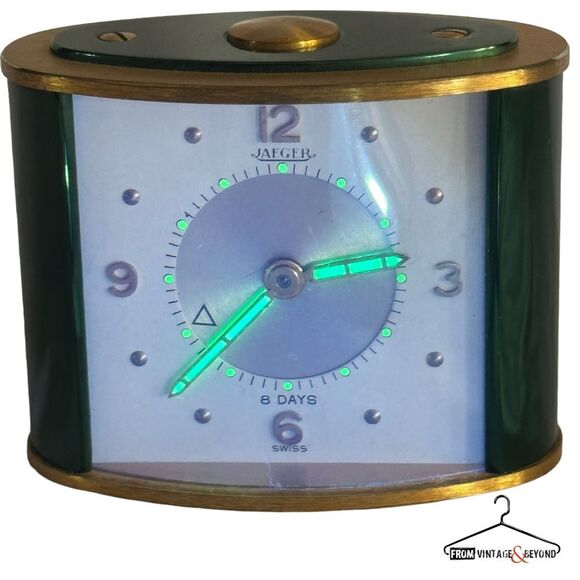 Vtg Jaeger LeCoultre 8 Day Alarm Swiss Travel Desk Clock - Picture 4 of 15